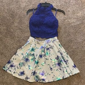 blue/ purple and white 2 piece homecoming dress, size 1